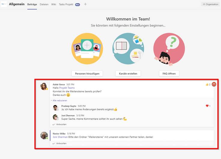 Beiträge und Posts in MS Teams